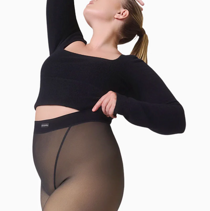 Black Fake Translucent Tights - 2 Pack Ultra Comfy Faux Sheer Pantyhose, Semi Opaque